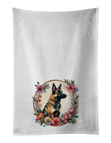 Belgian Malinois and Flowers Kitchen Towel Set of 2