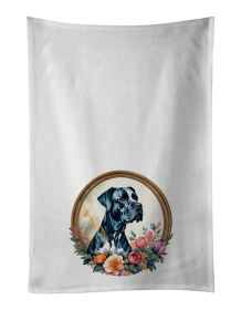 Great Dane and Flowers Kitchen Towel Set of 2