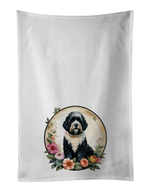Portuguese Water Dog and Flowers Kitchen Towel Set of 2