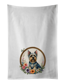 Silky Terrier and Flowers Kitchen Towel Set of 2