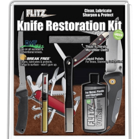 Flitz Knife Restoration Kit Polish + Microfiber + Sharpener + Lubricant