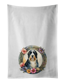 Bearded Collie and Flowers Kitchen Towel Set of 2 (Color: 194031000000)