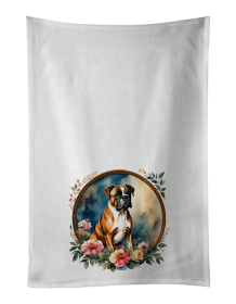 Boxer and Flowers Kitchen Towel Set of 2 (Color: 194031000000)