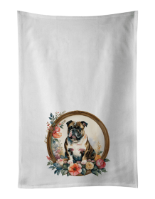 English Bulldog and Flowers Kitchen Towel Set of 2 (Color: 194031000000)