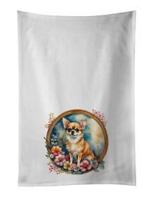 Chihuahua and Flowers Kitchen Towel Set of 2 (Color: 194031000000)
