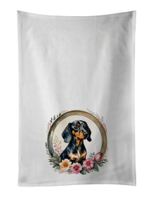 Dachshund and Flowers Kitchen Towel Set of 2 (Color: 194031000000)
