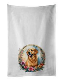 Golden Retriever and Flowers Kitchen Towel Set of 2 (Color: 194031000000)