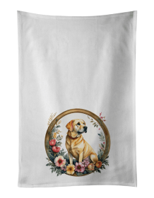 Yellow Labrador Retriever and Flowers Kitchen Towel Set of 2 (Color: 194031000000)