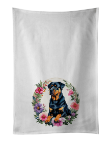 Rottweiler and Flowers Kitchen Towel Set of 2 (Color: 194031000000)