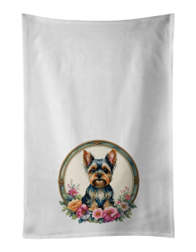 Yorkshire Terrier and Flowers Kitchen Towel Set of 2 (Color: 194031000000)