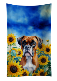 Boxer in Sunflowers Kitchen Towel (Color: 198453000000)