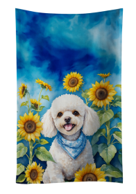 White Poodle in Sunflowers Kitchen Towel (Color: 198453000000)